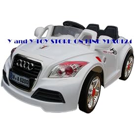 KID'S RIDE ON RECHARGEABLE AUDI STYLE WHITE CAR WITH 4 WAYS PARENTAL REMOTE CONTROL+MP3 AUDIO INPUT
