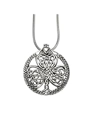 Chuvora .925 Sterling Silver Detailed Celtic Shamrock/ Three-Leaf Clover and Braided Claddagh with Rhodium Plated Chain Necklace w/ Lobster clasp 18" - Nickel Free