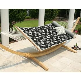 Classic Black and White Floral Quilted Quick Dry Comfort Hammock with Stripe Bolster... by 