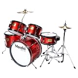 Mendini MJDS-5-BR Complete 16-Inch 5-Piece Bright Red Junior Drum Set with Cymbals, Drumsticks and Adjustable Throne
