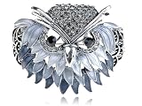 Smokey Grey Enamel Painted Old Owl Bird Face Silver-Tone Bracelet Bangle Cuff