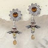 Pewter and Crystal Bee Earrings