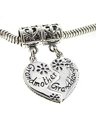 Mothers Day Gift - Queenberry Sterling Silver Grandmother Granddaughter Love Heart w/ Daisy Flower Dangle Family Bead Pendant For Pandora Troll Chamila Biagi European Charm Bracelets