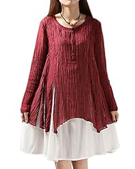 Sexy A-line Linen Long Sleeves Ruched Embroidered Open-Back  Dress