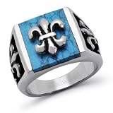 Stainless Steel Turquoise with Fleur De Lis Ring Sizes 9 to 13