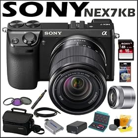 Sony DSLR NEX7KB 24.3MP Digital SLR Camera & 18-55MM Zoom Lens + 50mm F1.8 Nex System Camera Lens + 16 GB Memory Card + Camera Bag + 3 Foot Mini HDMI Cable + Accessory Kit