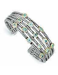 Sterling Silver/Gold-plated 4.82 Sky, Swiss,London Blue Topaz Cuff Bracelet - Antique Boutique - Vintage Style - Jewelry