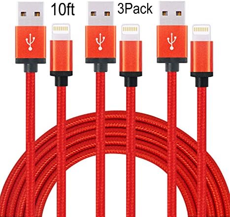 Suplink 10-Feet Extra long Cord 8 Pin Lightning to USB Charging Cables for iPhone 5, 5s, 5c, 6, 6s, 6s plus, 6 plus, ipod Touch 5th, Nano 7th, iPad Mini, iPad Air (Red)
