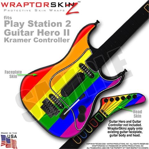 Rainbow Stripes Skin by WraptorSkinz TM fits PS2 Guitar Hero II ( 2 ) Kramer Guitar Controllers (GUITAR NOT INCLUDED)