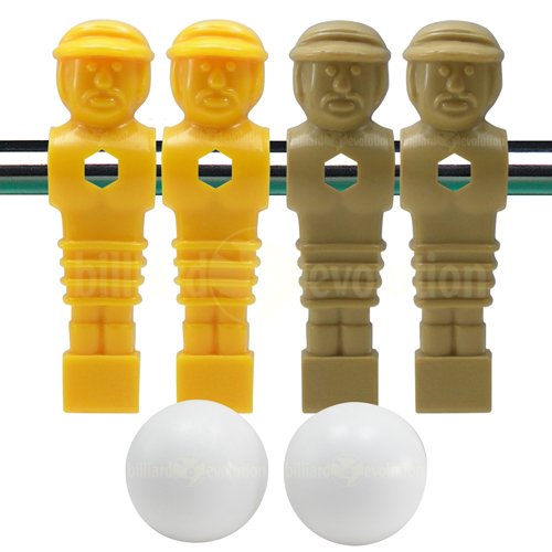 4 Tan and Yellow Foosball Men and 2 Smooth Balls