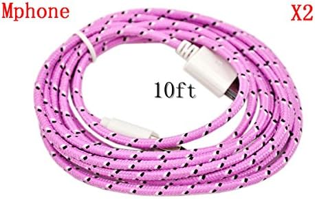 Mphone(TM) 2 Pack 10Ft DIY Replacement Ruggedized Braided Extra Long 30 Pin to USB Cable Charge and Sync for Apple iPhone 3G 3GS 4 4S IPad 1 2 3 Ipod Touch 4 Nano 6 and other 30Pin connector Devices-1 Year Warranty-Pink