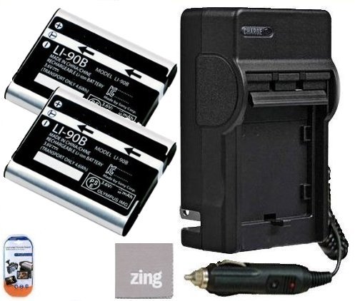 Olympus Tough TG-1 iHS Digital Camera Battery Battery and Battery Charger Kit Includes - Qty 2 LI-90B Replacement Batteries, AC/DC Battery Charger, LCD Screen Protectors and Micro Fiber Cleaning Cloth