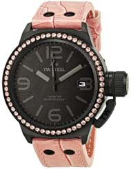 TW Steel Canteen 45mm Black Dial Crystal-set Bezel Pink Leather Ladies Watch TW911