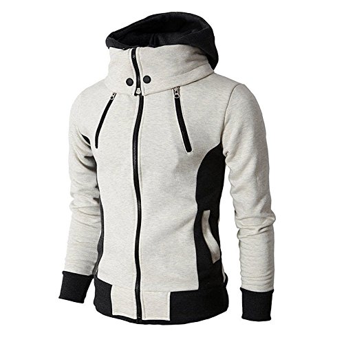 Santorini Island Men's Double Zipper Hooded Jacket Turtleneck Fleece Hoodie Coat