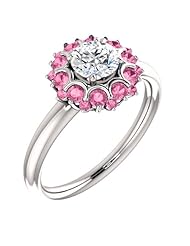 14K White Gold Round Cut Diamond and Pink Sapphire Flower Inspired Ring -- LIFETIME WARRANTY