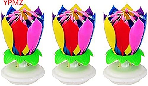 YPMZ 2 PCS Beautiful Musical Lotus Flower Happy Birthday Party Gift Rotating Lights Decoration 14 Candles Lamp