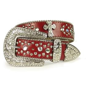 Western Rhinestone Silver Circle Studs and Cross Decoration Genuine Leather Belt