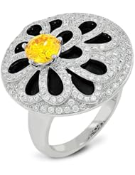 Gemesis Created Diamond, Vivid Fancy Yellow Orange, Fashion Onyx Sand Dollar 18Kt Ring With 0.91 Center & 1.14 TCWT Accent Stones, 18Kt W/G, Ring, 2.05 TCWT