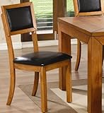 Set of 2 Dining Chairs with Black Padded Seat in Natural Finish