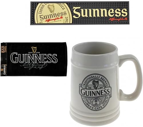 Guinness Barware Pack - Gaelic Bar Mat, Signature Bar Towel &amp; Guinness 2014 Embossed Tankard