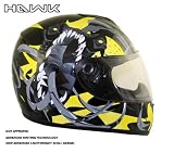 Advanced Hawk Vicious Monster Black and Yellow Gloss Full Face Motorcycle Helmet - Size : XL