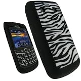 igadgitz Housse Etui Pochette Coque Case en Silicone de couleur Noir et Blanc avec motif Bandes de Zèbre pour BlackBerry Bold 9700 + protecteur d'écran