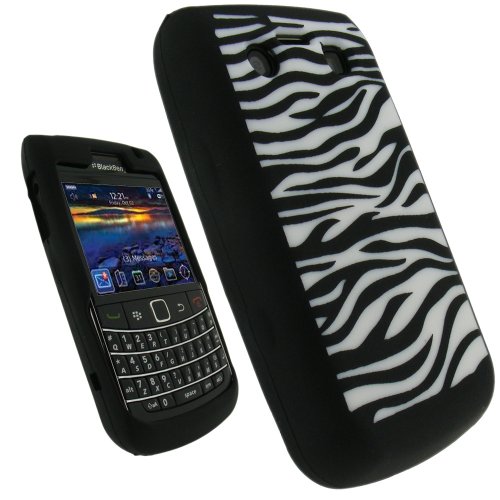 igadgitz Housse Etui Pochette Coque Case en Silicone de couleur Noir et Blanc avec motif Bandes de Zèbre pour BlackBerry Bold 9700 + protecteur d'écran
