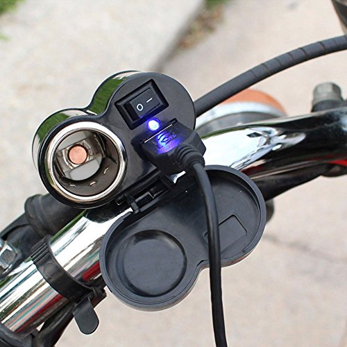MyArmor バイク用 電源 スイッチ付き 防水 USB電源 充電器 USBポート 電源ポート バイク ハンドル 用 シガーソケット電源 汎用取り付けセット USBチャージャー