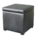 Faux-Croc Storage Ottoman - Black (17.25x17.25")