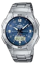 Casio - WVA-470DE-2AVEF - Montre Radio Piloté - Acier - Quartz Analogique et Digitale - Multifonctions - Chronographe - Fuseaux Horaires - 3 Alarmes - Solar - Bracelet Acier