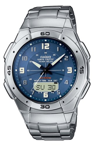 Casio - WVA-470DE-2AVEF - Montre Radio Pilote - Acier - Quartz Analogique et Digitale - Multifonctions - Chronographe - Fuseaux Horaires - 3 Alarmes - Solar - Bracelet Acier
