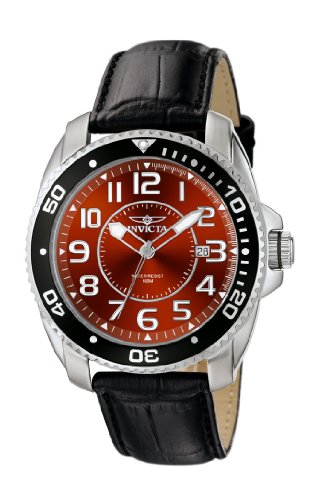INVICTA MEN'S BLACK LEATHER STRAP WATCH 6007