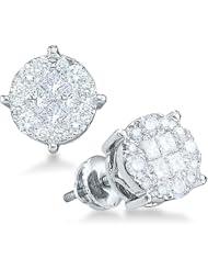 14k White Gold Princess and Round Cut Invisible Channel Set Diamond Stud Earrings (2.01 cttw)