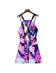 Backless Summer 2015 Sleeveless Natural   Waistline Above the Knee General Print  Dress