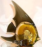 Tropical Fish Figurine, Angel Fish, Smokey/goldflake, Art Glass, hand-made, 6 x 5 inch