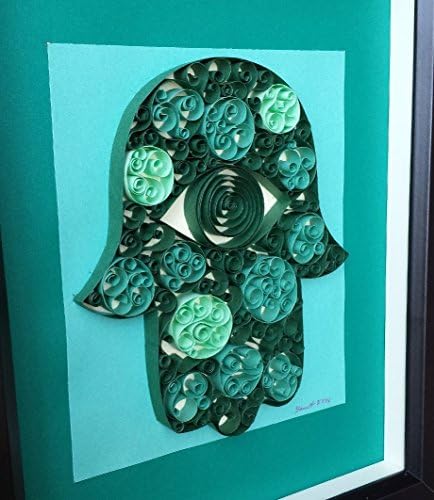 "Round and Round" Hamsa in greens. Framed wall art.