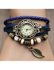 Woman Lady Men Hot Fashion Classic Leather Strap Roma Number Dial Quartz Watch WHS1 (Blue-4)