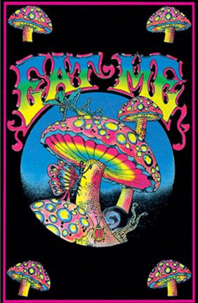 Mushrooms (Eat Me) Flocked Blacklight Poster Print - 24" X 36"