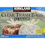 Kirkland Signature Clear Trash Bags with Smart Closure, 33 Gallon, 200 Count