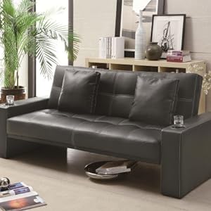 Coaster Sofa Sleeper with Cup Holders in Black