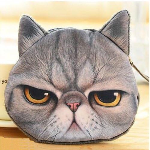 ETOP Online Kawaii Adorable Cat Kitten Fabrics Coin Currency Cash Bags Clutch Storage Sundries Bags (Gray Angry)