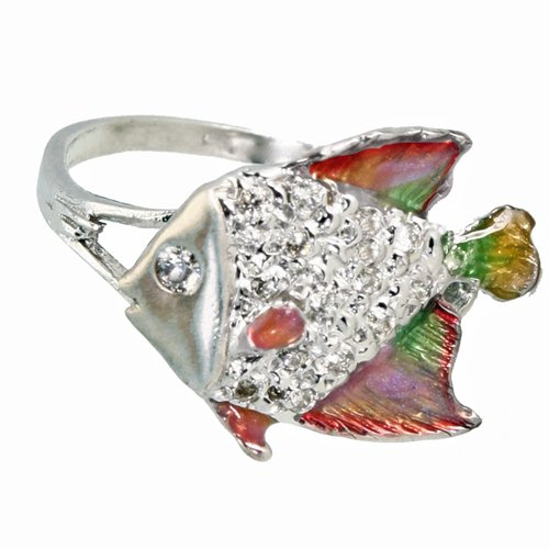 Angelfish Ring 1/5 Carat Diamonds Pink Enamel