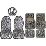 - 9pc Safari Tan Cheetah Print Car Floor Mats, High Back Seat Covers, Steering... by Unknown