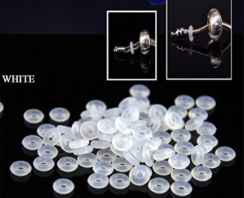 Pretty321 Kinds of Colors to Choose High Quality Soft Silicone Gel Spacer Clip Charm Stopper Beads - 2.5mm Inner Diameter - Fit 3mm Pandora Bracelet Bangle (400 PCS, White)