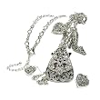 Silvertone Crystal Filigree Handbag Shoe Crown Charm Long Necklace Earring Set