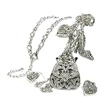 Silvertone Crystal Filigree Handbag Shoe Crown Charm Long Necklace Earring Set