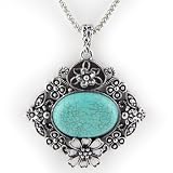 Turquoise Floral Victorian Crest Long Metal Necklace 51LO4ApXm5L. SL160 Turquoise Floral Victorian Crest Long Metal Necklace