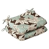 Pillow Perfect Outdoor Brown/Blue Tropical Seat Cushion, Rounded, 2-Pack