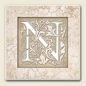 AbsorbaStone Coaster set~ Monogram Initial N ~ 4 Tile Drink Coasters ~ code 581C