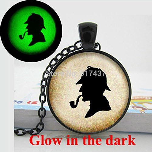 Pretty Lee Glow In The Dark Vintage Silhouette Necklace Sherlock Holmes Silhouette Pendant Necklace Art Photo Glass Glowing Jewelry